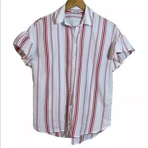 Madewell white central ruffle sleeves red Carey stripes shirt